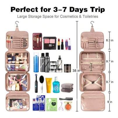 Large Travel Cosmetic Bag with Waterproof Hanging Hook